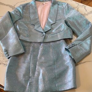 For Love And Lemons Blue Blazer with Metallic Sheen M jacket Small skirt set